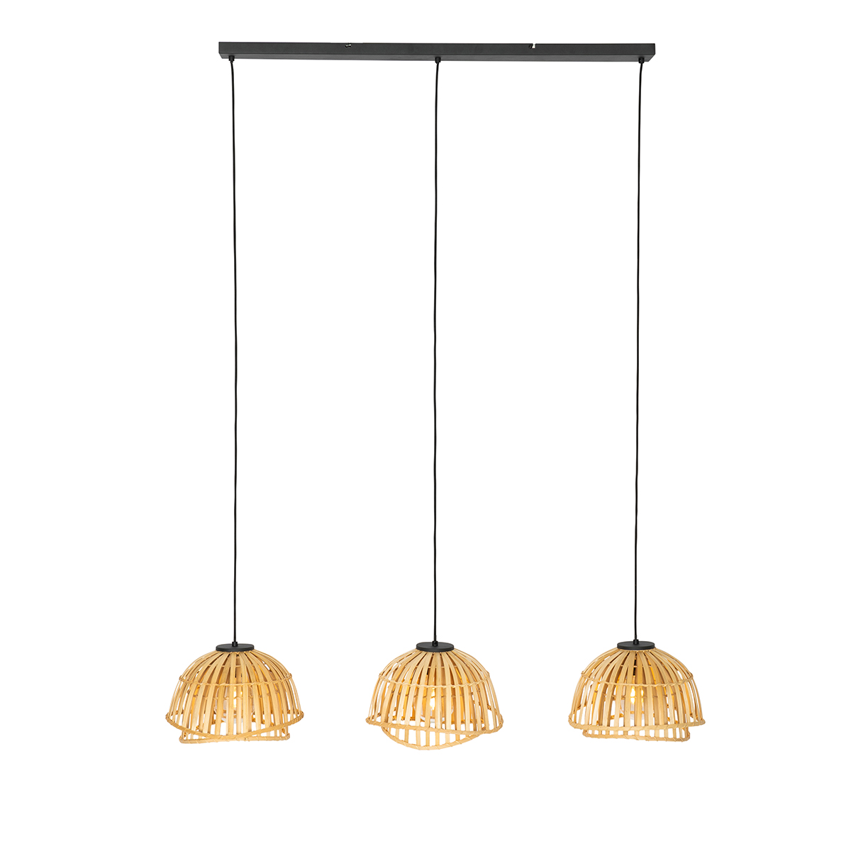 Oriental Pendant Light Black with Natural Bamboo 3-Light - Pua