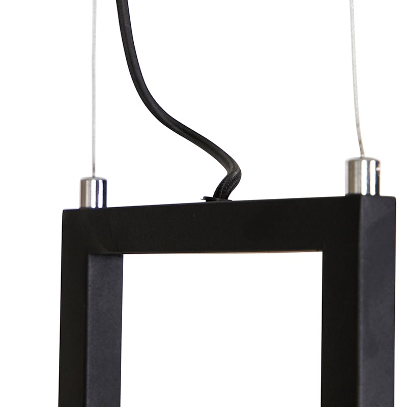 Lampada a sospensione industriale nera con legno e cremagliera 4 luci - Cage Rack
