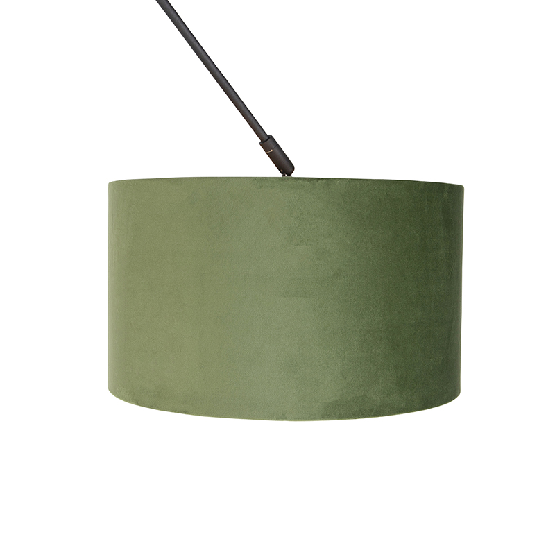Lampada a sospensione nera con paralume in velluto verde con oro 35 cm - Blitz