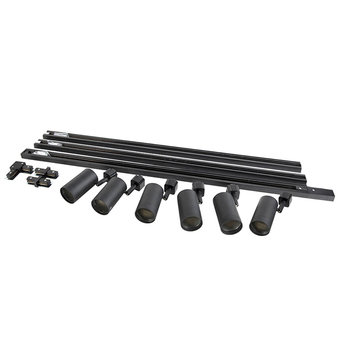 Sistema de iluminación de riel moderno con 6 focos negros monofásico de 286 cm - Iconic Jeana