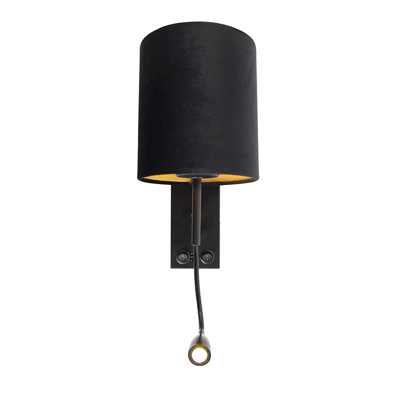 Aplique Art Déco negro con pantalla de terciopelo - Stacca