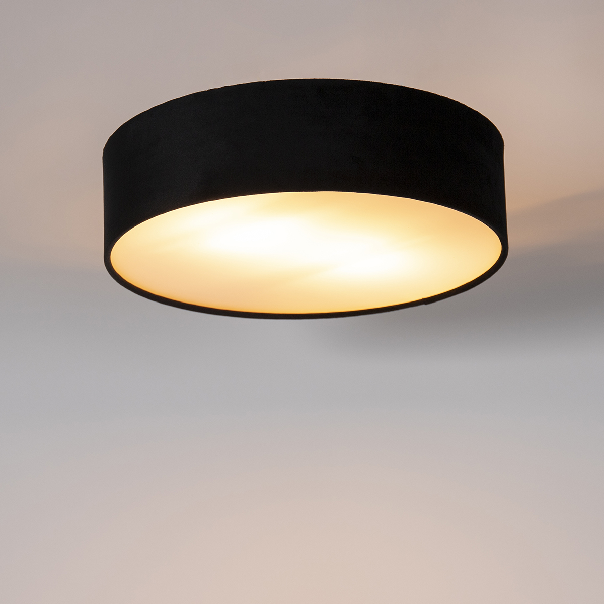 Modern Ceiling Light Black 40 cm with Gold Interior - Drum
