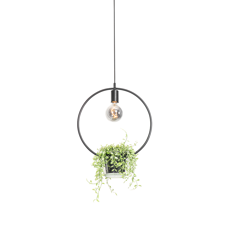 Moderne Hängelampe schwarz mit Glas rund - Roslini