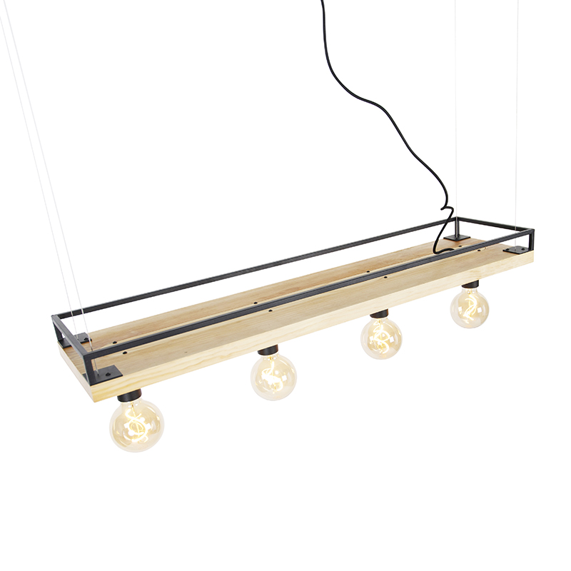 Industrial Pendant Light Black with Wood 4 Lights - Shelf