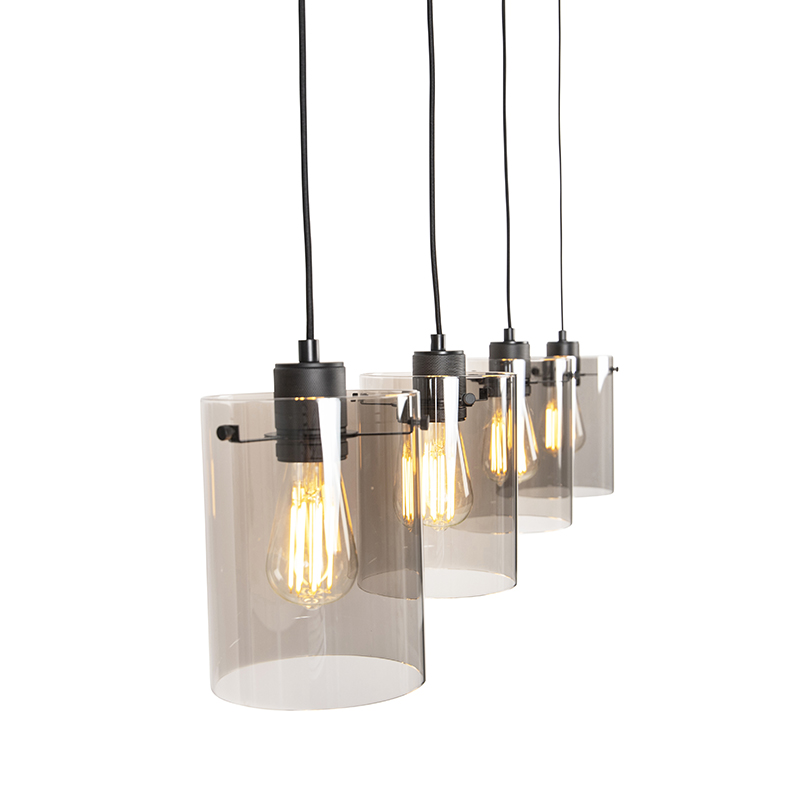 Lámpara colgante de diseño negra con cristal ahumado 4 luces - Dome