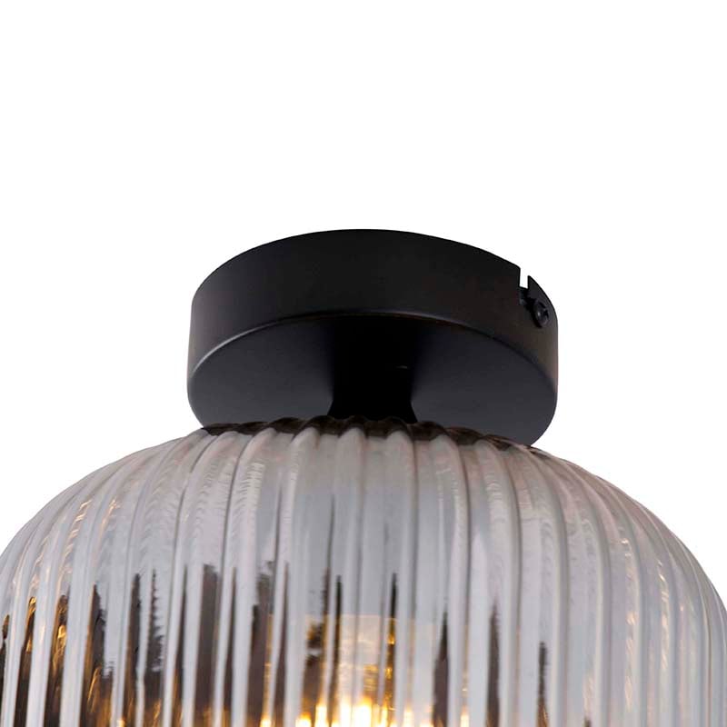 Art Deco Ceiling Light Black with Smoke Glass - Karel