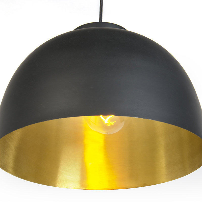 Hängelampe schwarz mit Messing innen 40 cm - Hoodi