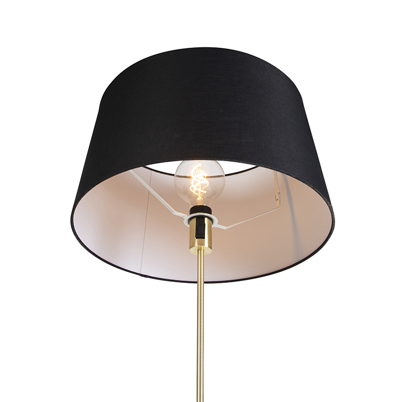 Stehleuchte gold / messing mit Lampenschirm Leinen schwarz 45 cm - Parte