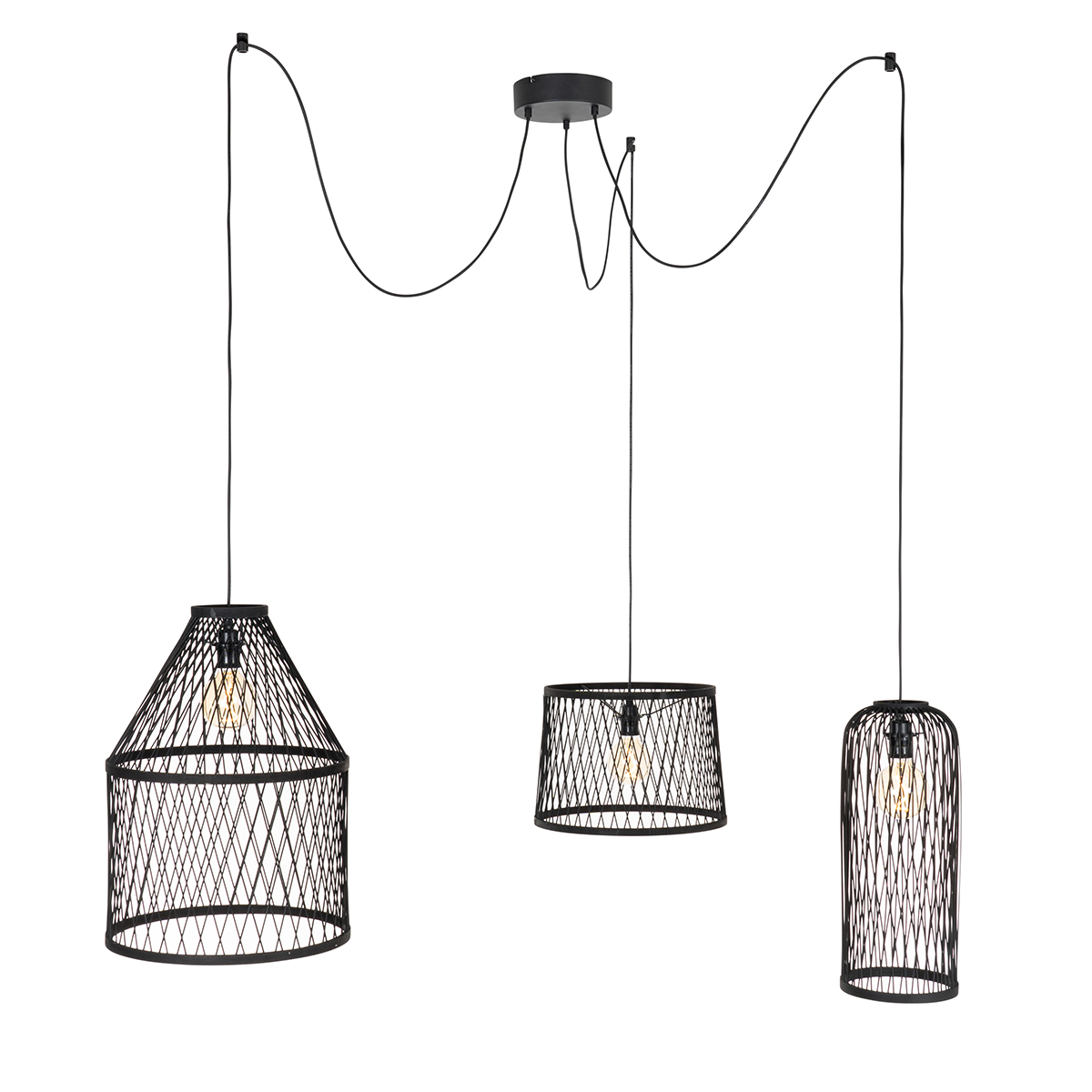 Lampada a sospensione da esterno rustica in rattan nero 3 luci - Calamus
