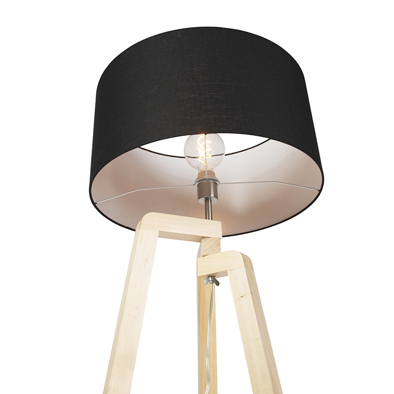 Moderne Stehleuchte Holz mit schwarzem Schirm 45 cm - Puros