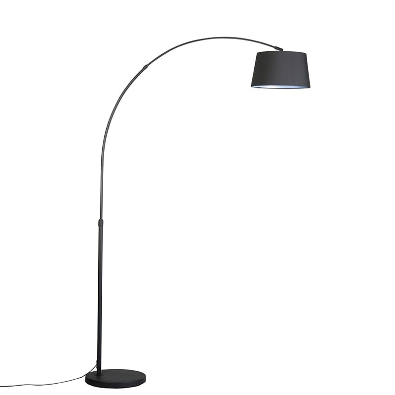 Lampada ad arco moderna nera con paralume in tessuto nero - Arc Basic
