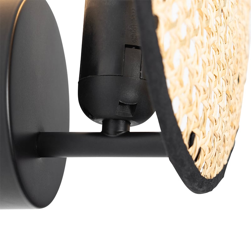 Rustic Wall Light Black with Rattan 25 cm - Kata