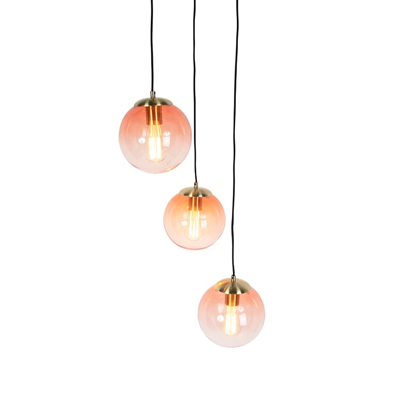 Art Deco Pendant Light Brass 45 cm 3-Light Pink - Pallon