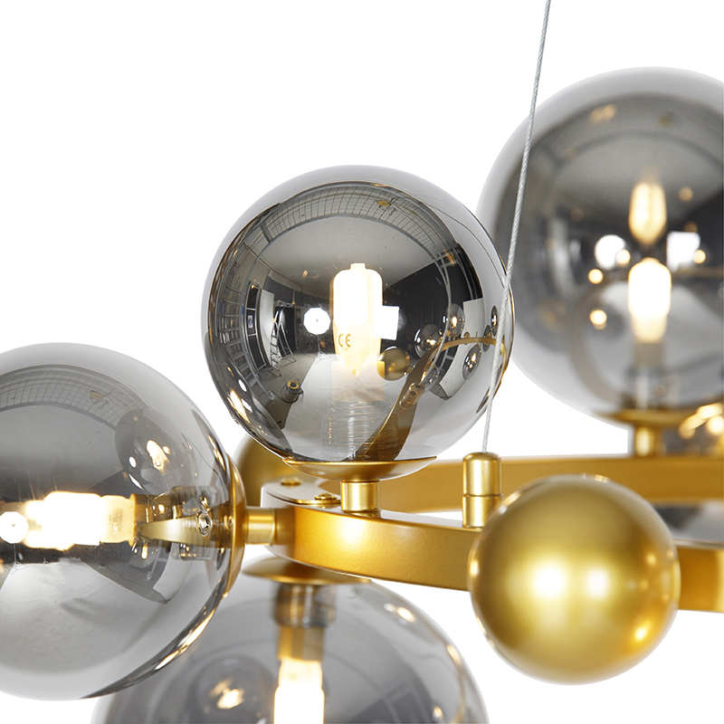 Lampada a sospensione Art Déco oro con vetro fumé 12 luci - David