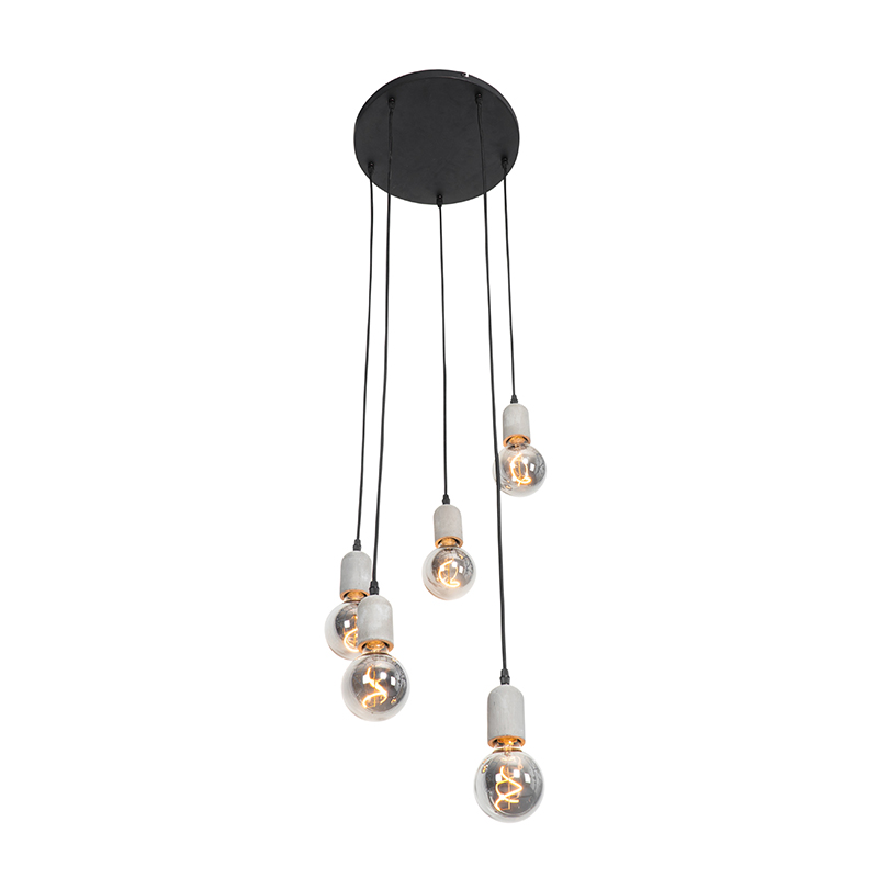 Lámpara colgante industrial negra con hormigón redonda 5 luces - Pedra