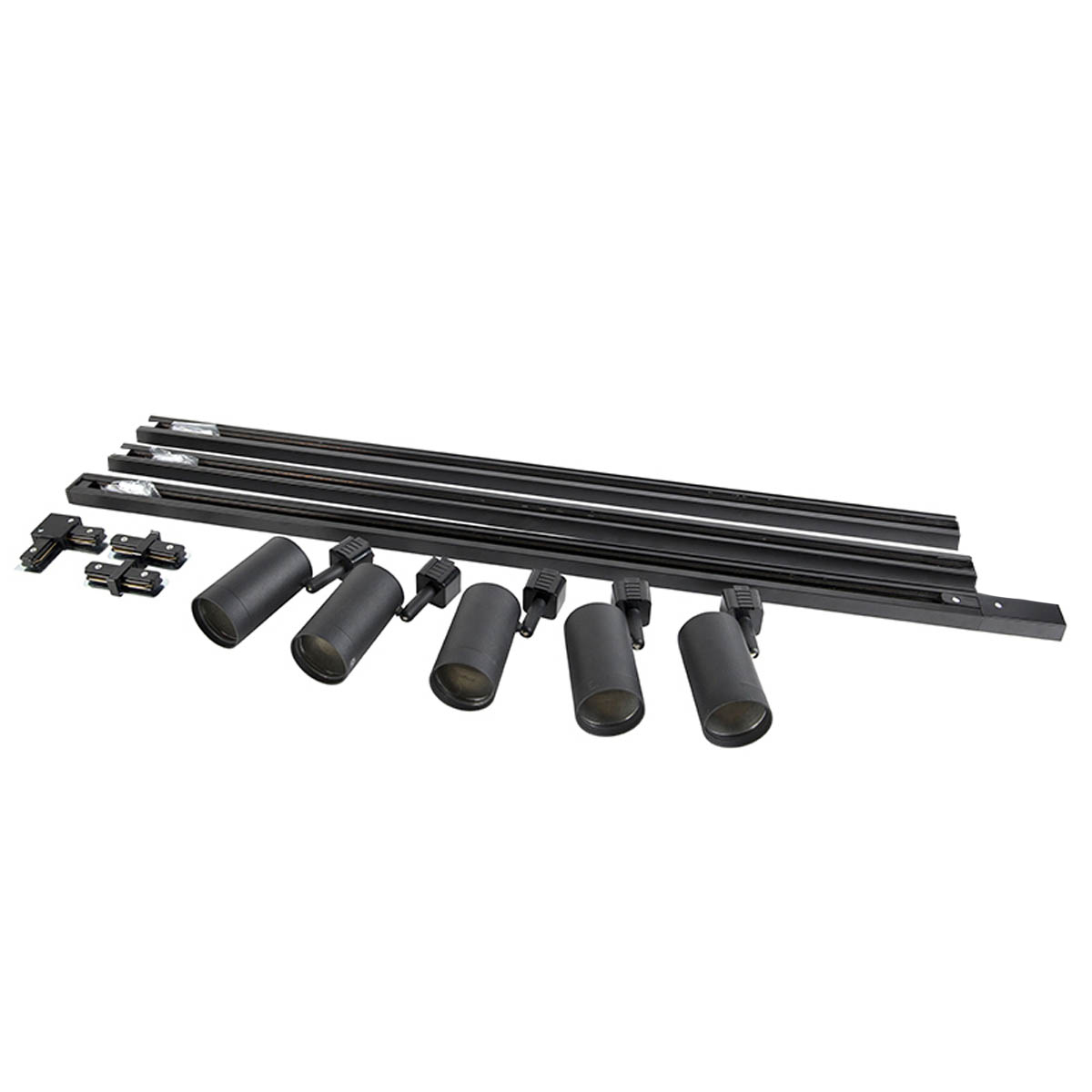 Sistema de riel moderno negro con 5 focos monofásico - Jeana