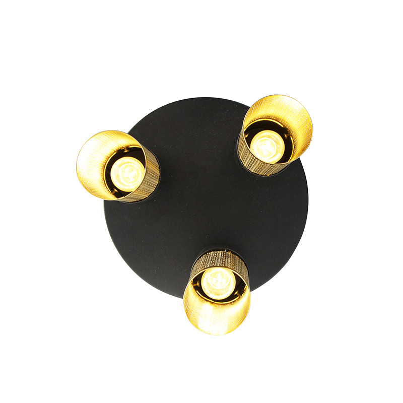 Plafonnier industriel noir avec or rond 3 lumières - Raspi