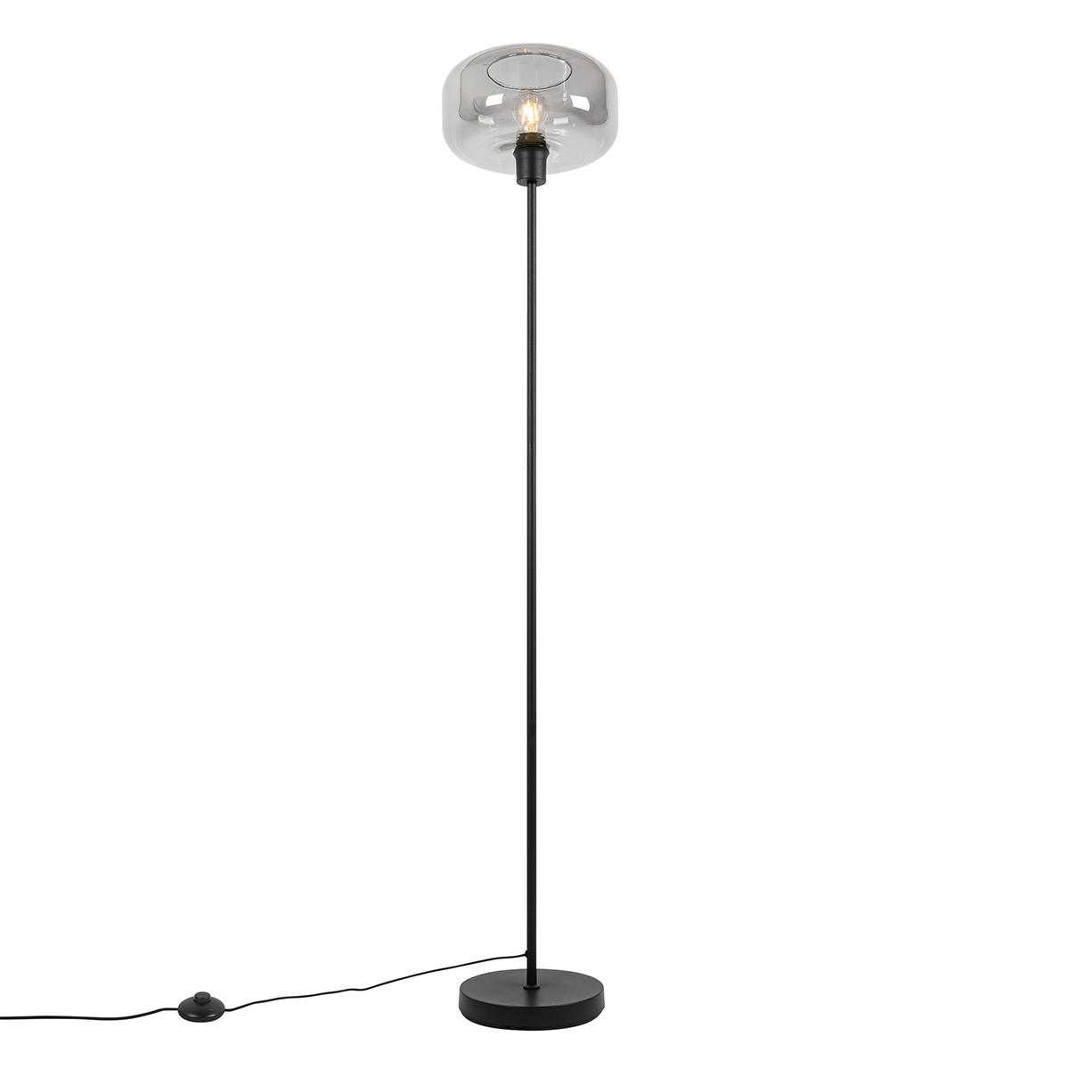 Lámpara de pie Art Deco negra con cristal ahumado - Bizle