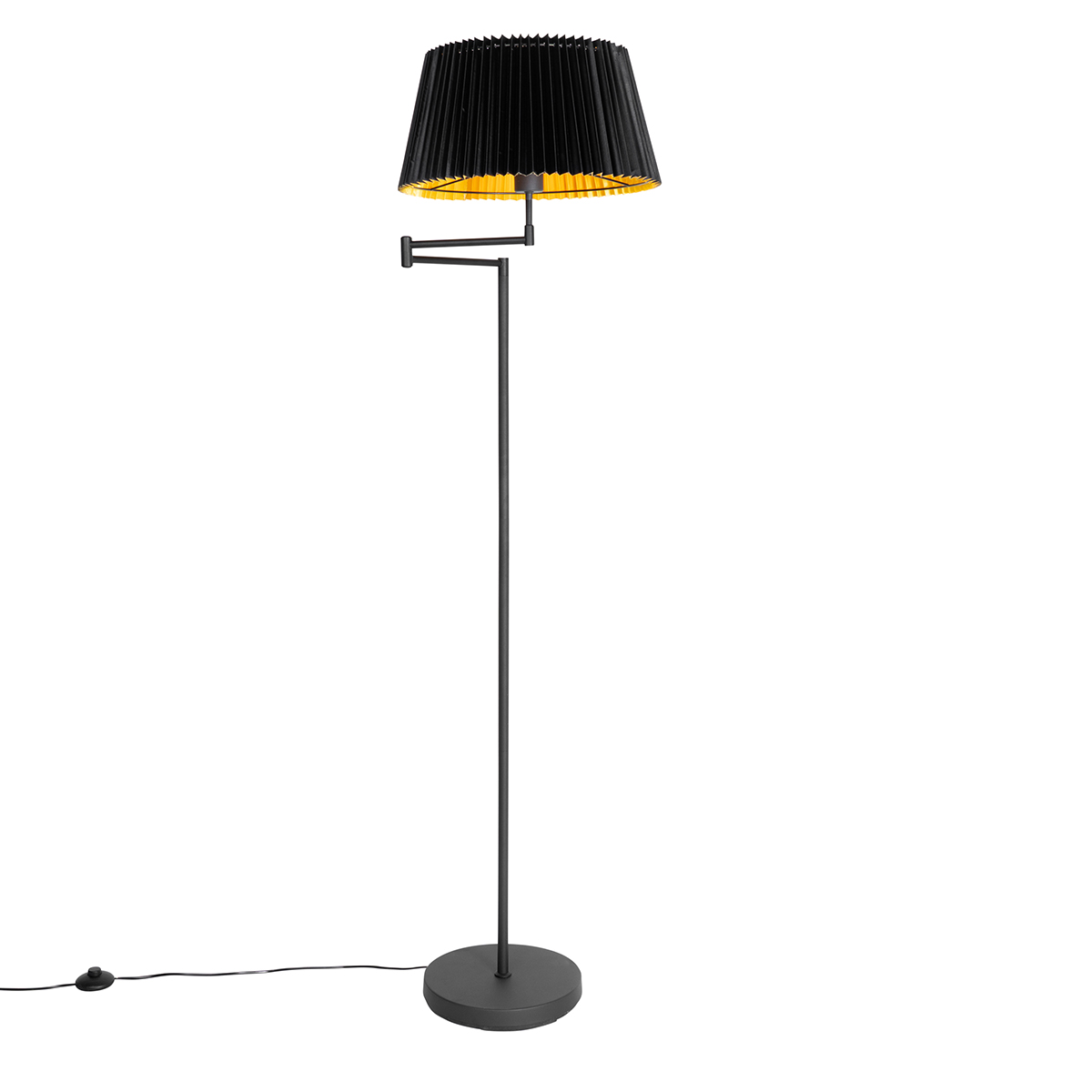 Lámpara de pie negra con pantalla plisada negra y brazo regulable - Ladas Deluxe