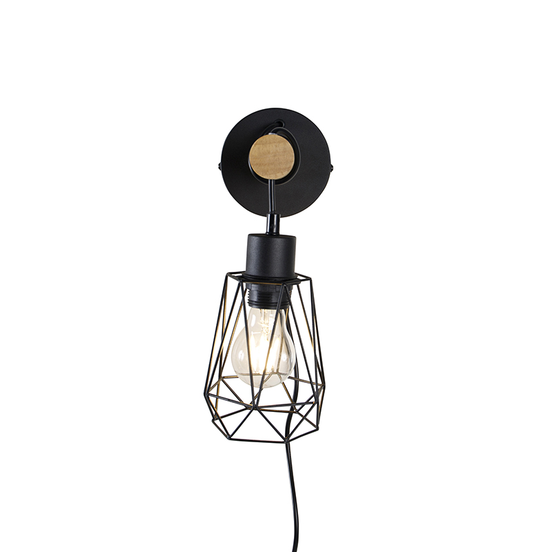 Aplique rústico negro con madera - Dami Frame