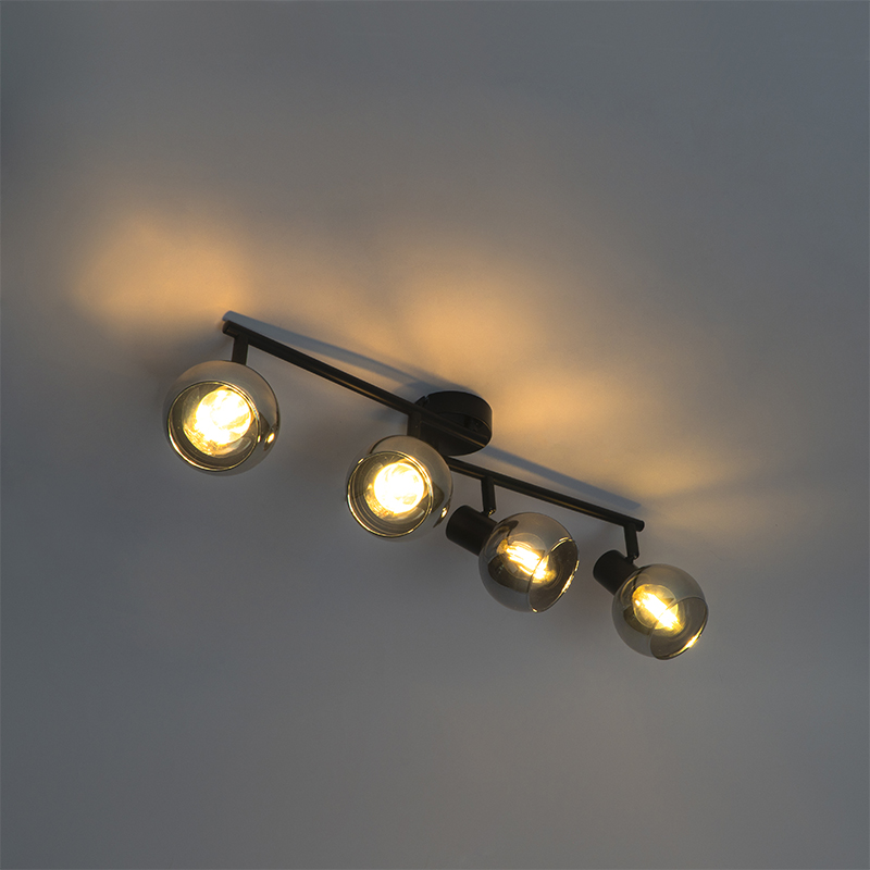 Art Deco Ceiling Light Black with Smoke Glass 4-Lights - Vidro