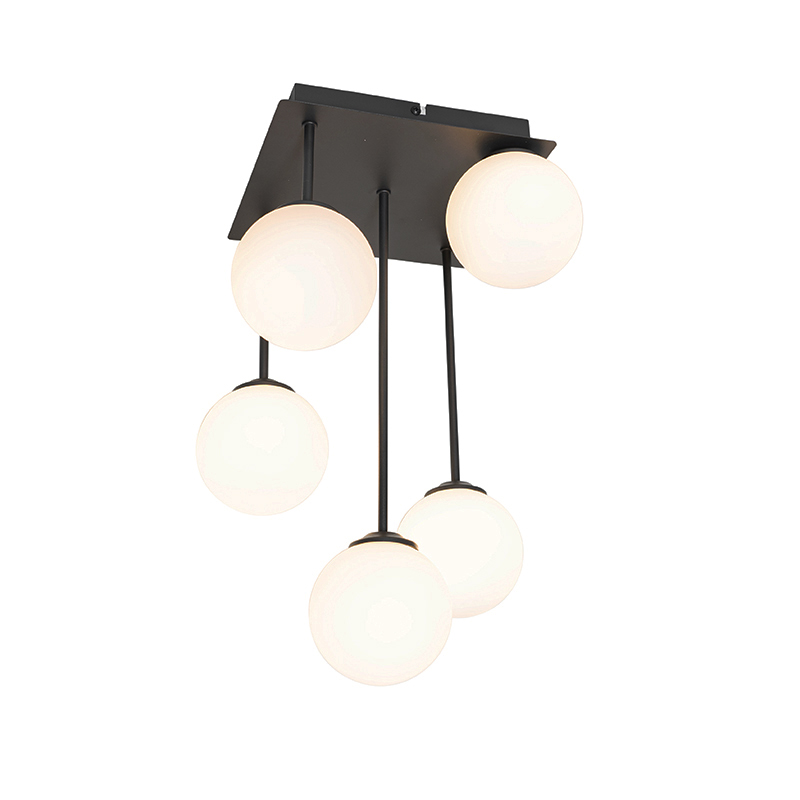 Plafón moderno negro con cristal opal 5 luces - Athens