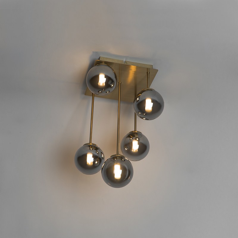 Modern Ceiling Light Gold 5-Light with Smoke Glass - Athens