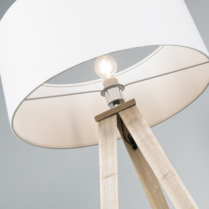 Lampadaire Moderne en bois avec abat-jour blanc - Tripe ...