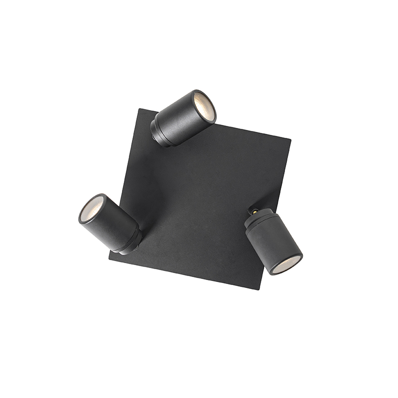 Moderner Spot schwarz quadratisch 3-Licht IP44 - Ducha