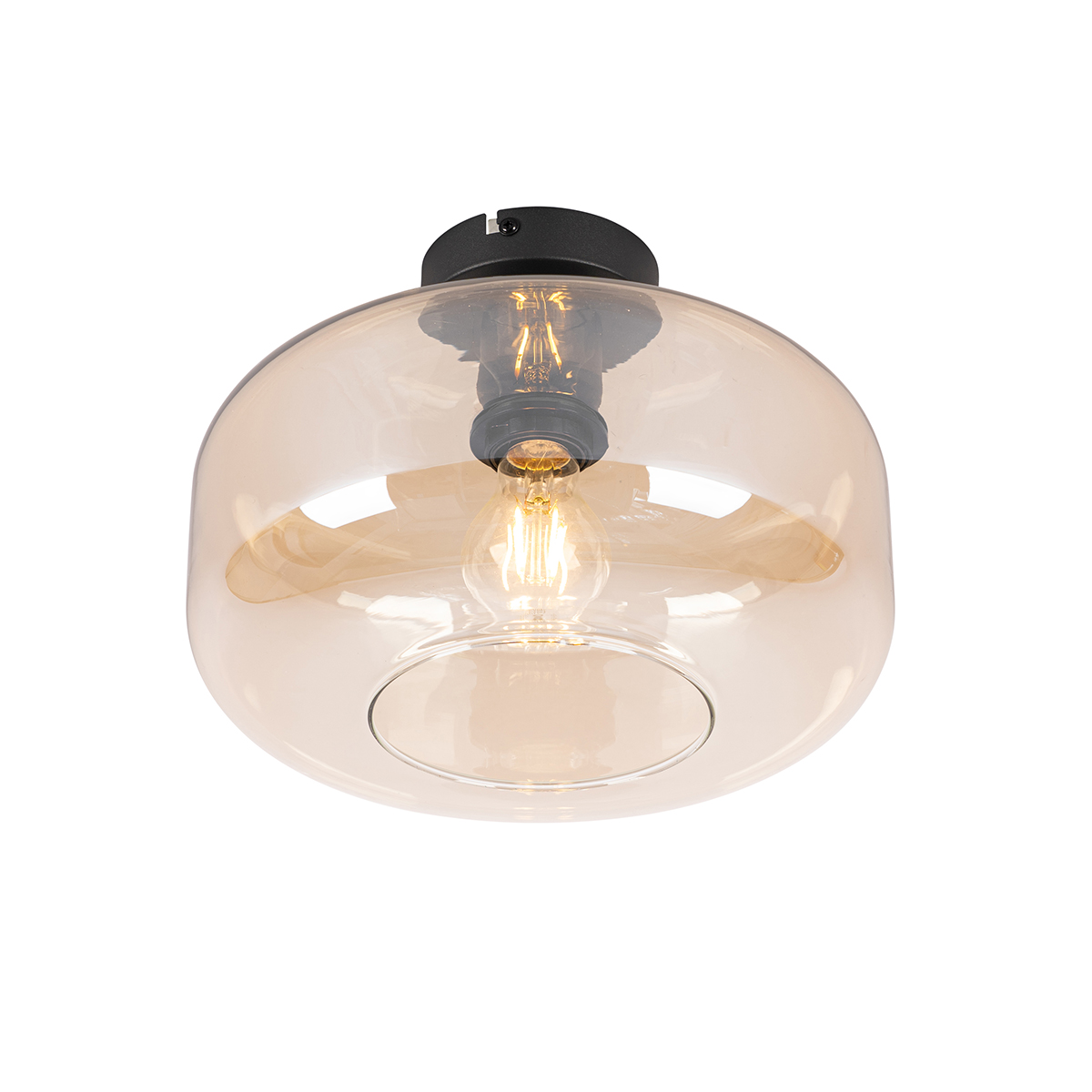 Art Deco Ceiling Light Black with Amber Glass - Bizle