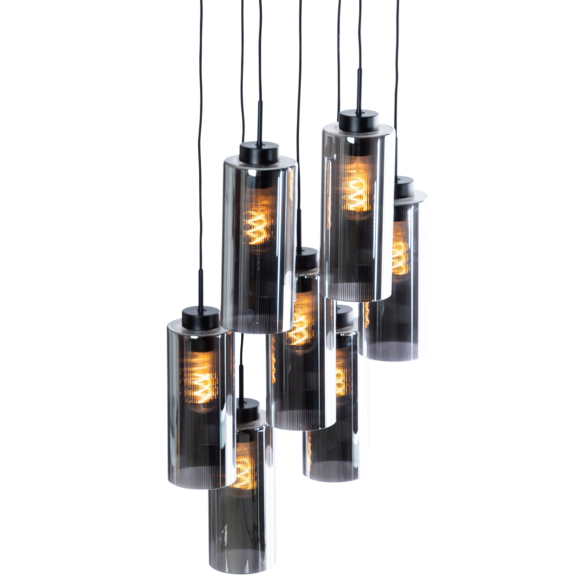 Smart Pendant Lamp Black with Smoke Glass 7-Lights Incl. 7 Wifi ST64 - Laura