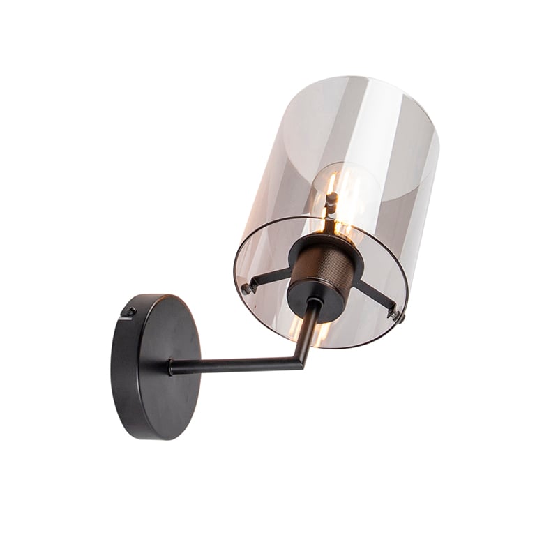 Design Wandleuchte schwarz mit Rauchglas - Kuppel