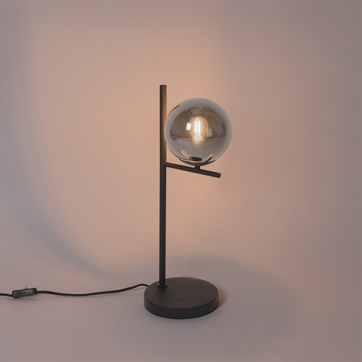 Lámpara de mesa Art Deco negra y cristal ahumado - Flore