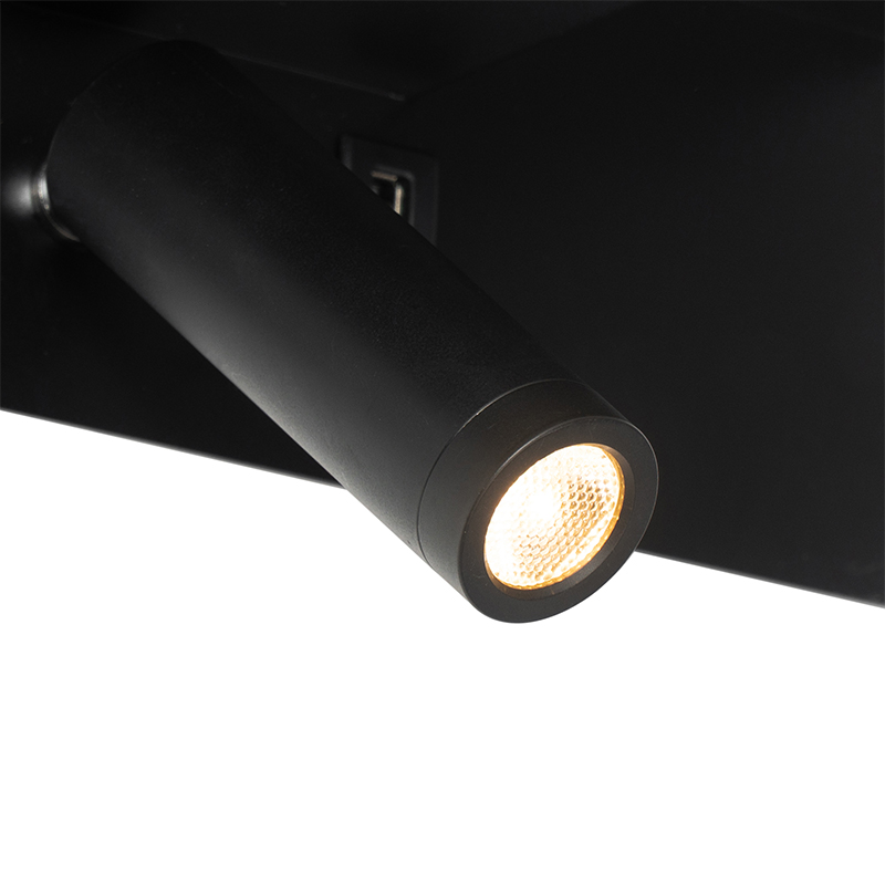 Aplique moderno negro con LED y USB - Thijs