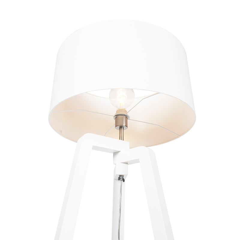 Lámpara de pie trípode madera blanca con pantalla blanca 50 cm - Puros