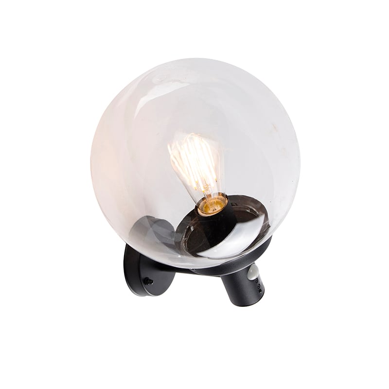 Aplique de pared exterior negro con cristal transparente con sensor de movimiento - Sfera