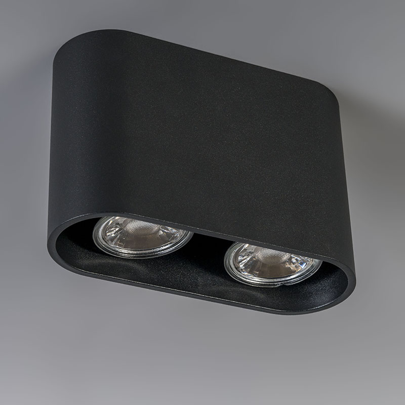 Modern Surface-Mounted Spotlight Black 2-Lights GU10 50mm - Ronda