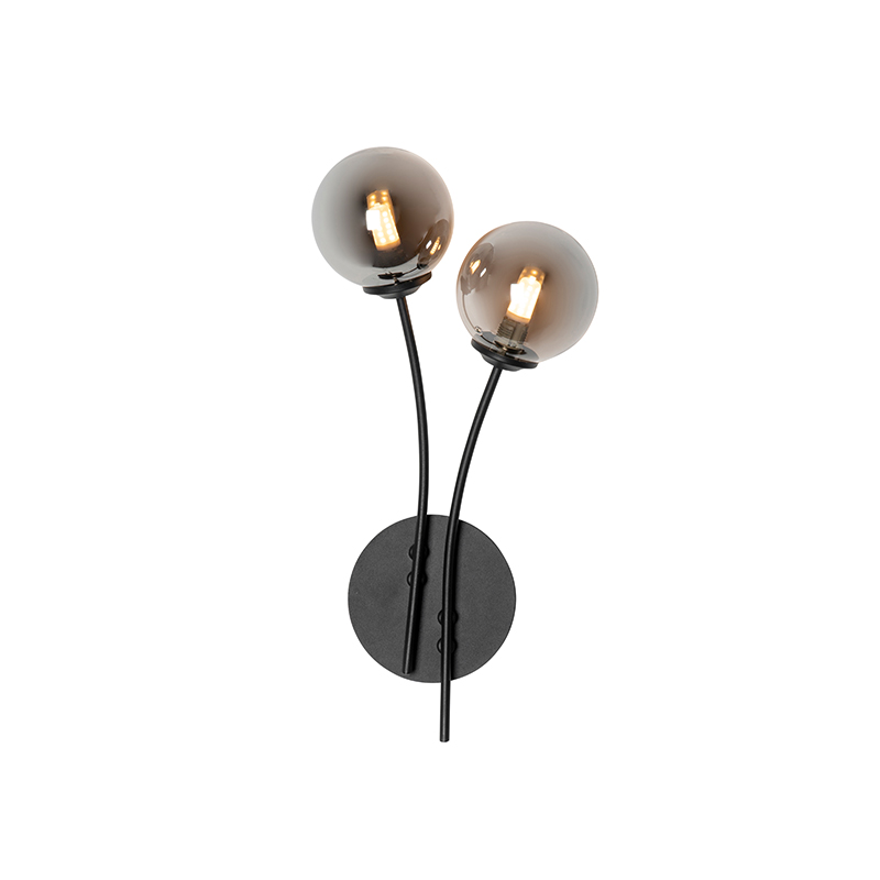 Aplique moderno negro 2 luces con cristal ahumado - ATHENS