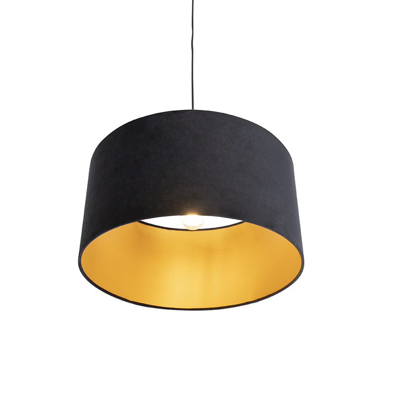 Pendant Light with Velvet Shade Black with Gold 50 cm - Combi