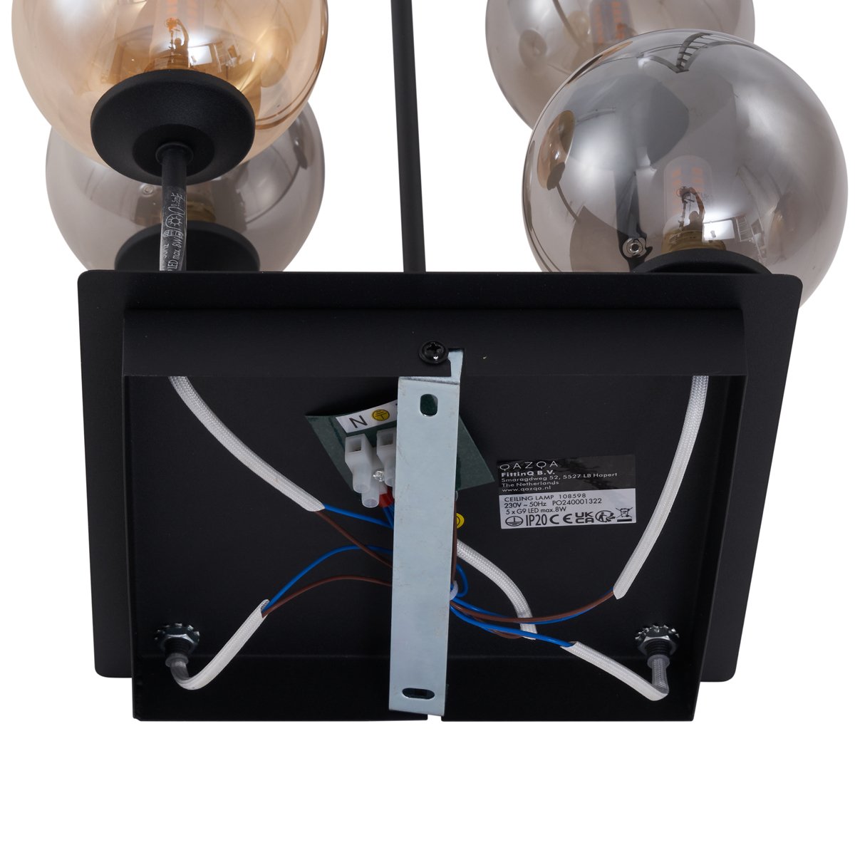 Modern Ceiling Light Black with Amber and Smoke Glass 5-Lights - Athens