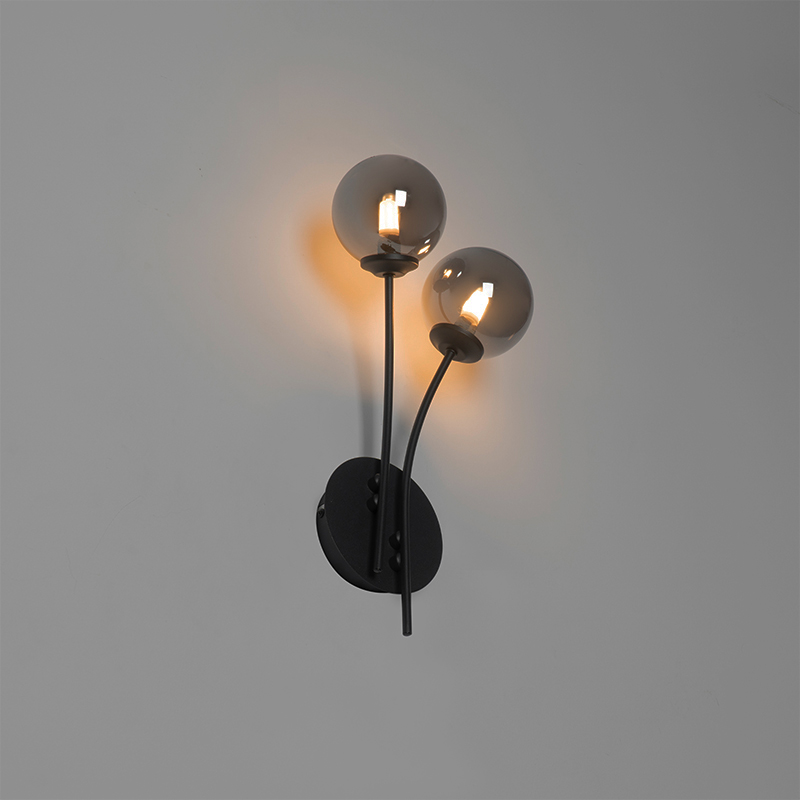 Aplique moderno negro 2 luces con cristal ahumado - ATHENS