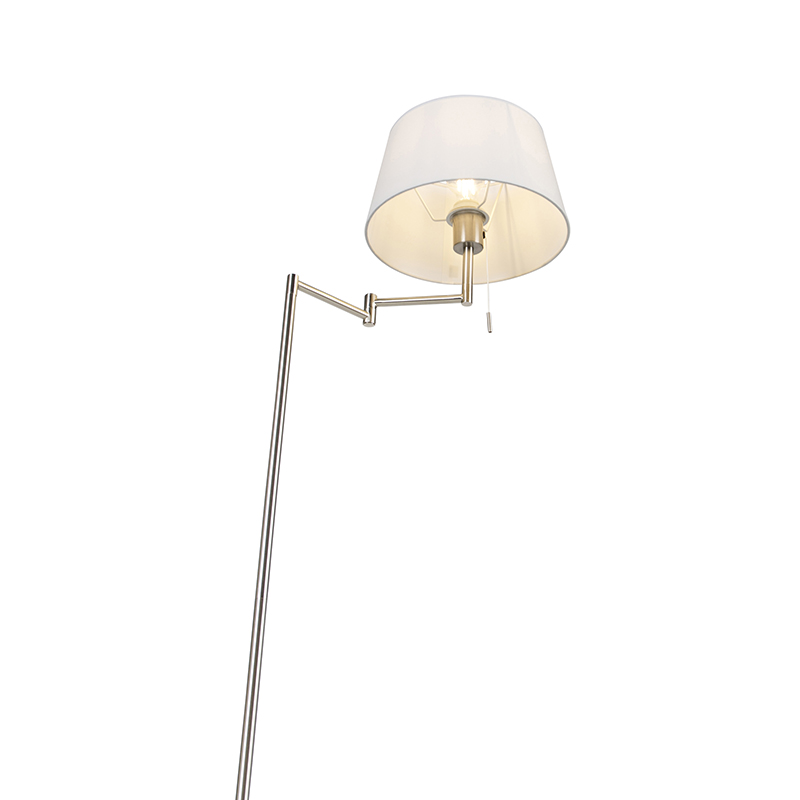 Lampada da terra classica in acciaio con paralume bianco regolabile - Ladas