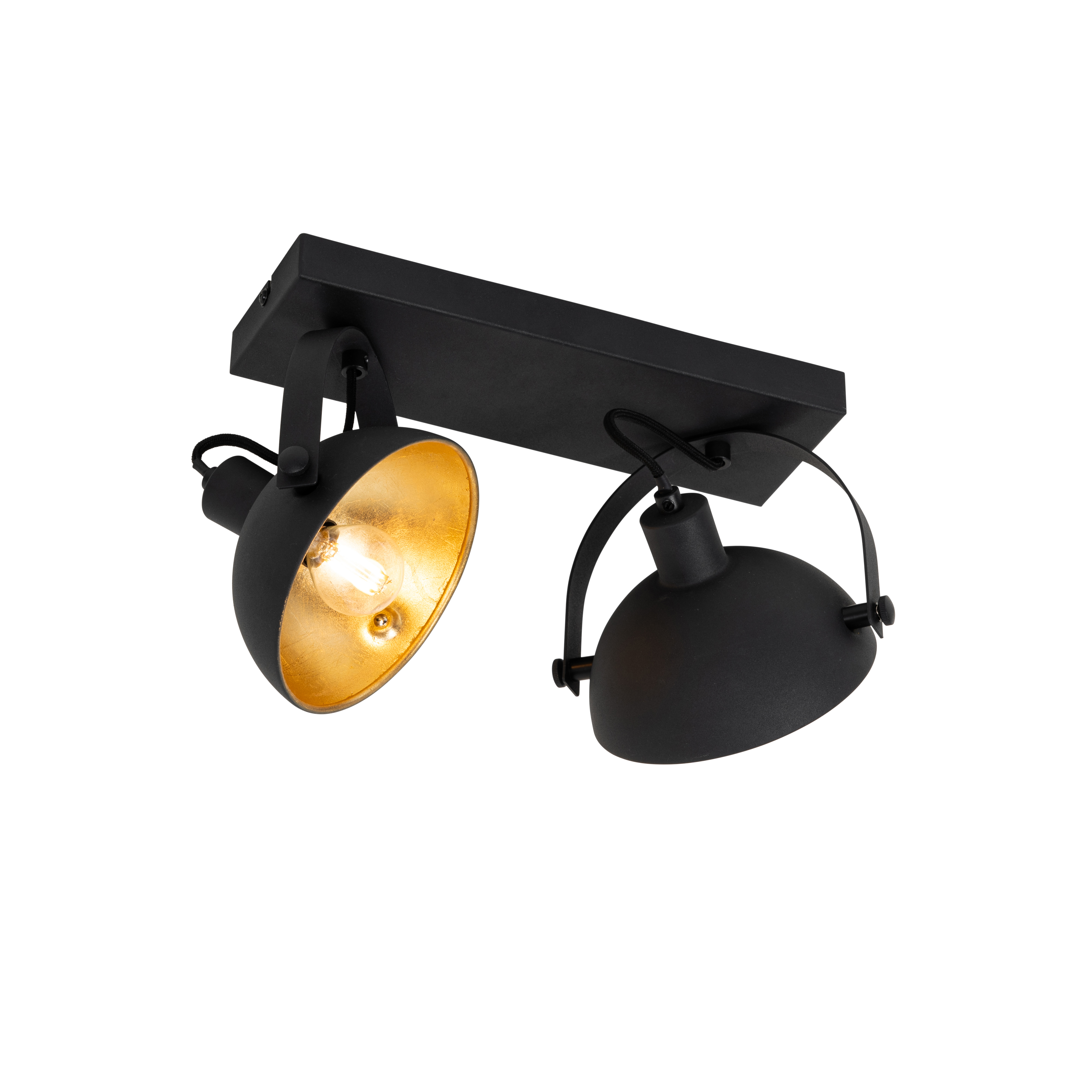 Plafonnier industriel noir avec or 2 lumières orientables - Magnax