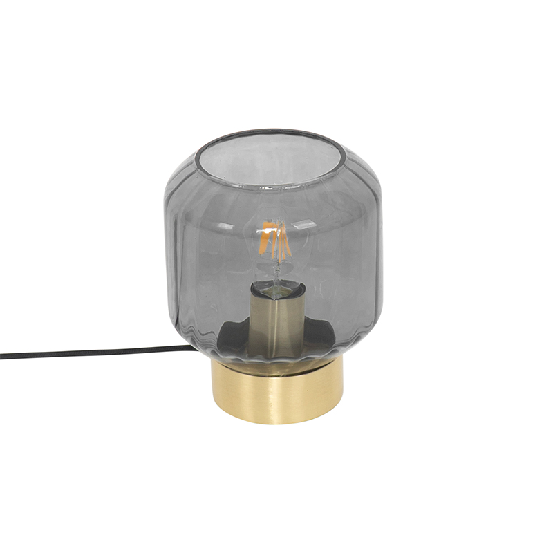 Modern Table Lamp Brass with Smoke Glass - Stiklo