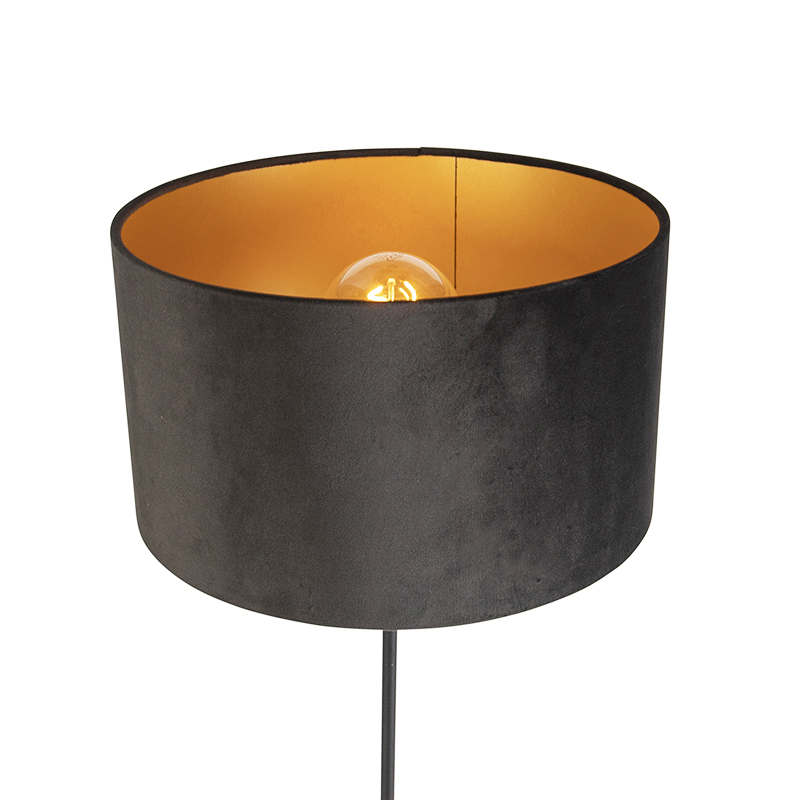 Floor Lamp Black with Velvet Lampshade Black with Gold 35 cm - Parte