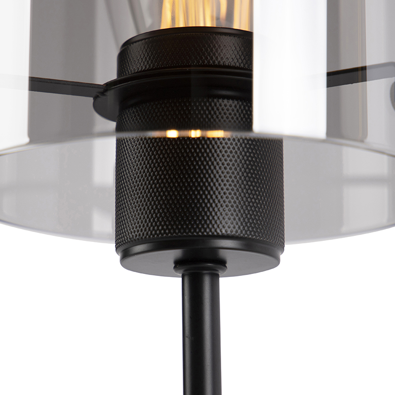 Design Tischlampe schwarz mit Rauchglas auf Standard - Kuppel