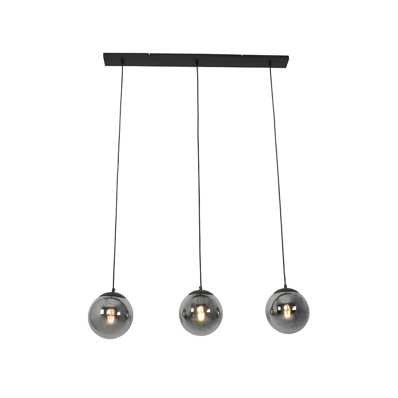 Lámpara colgante Art Deco negra y cristal ahumado 3 luces - Pallon