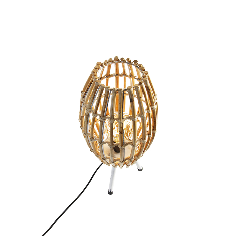 Country Style Table Lamp Tripod Bamboo with White - Canna Capsule