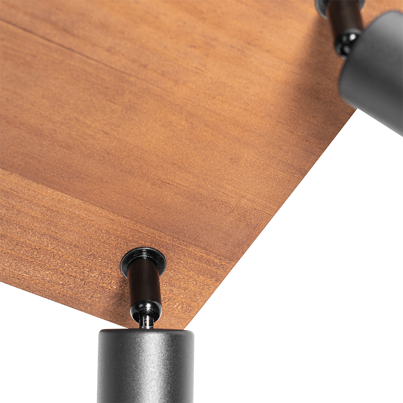 Foco industrial negro con madera 4-luces - Kristina