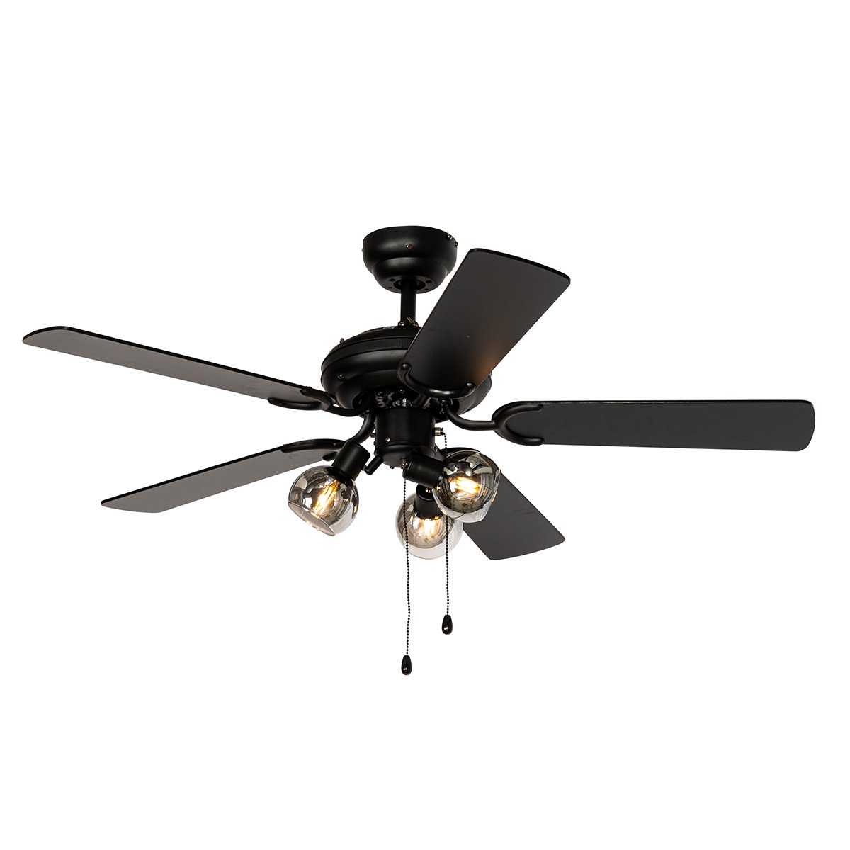 Ceiling Fan Black with Wood Print 107.5cm 3-Lights with Pull Switch - Mistral Vidro